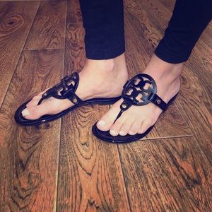 Tory Burch Black Patent Leather Miller Sandals